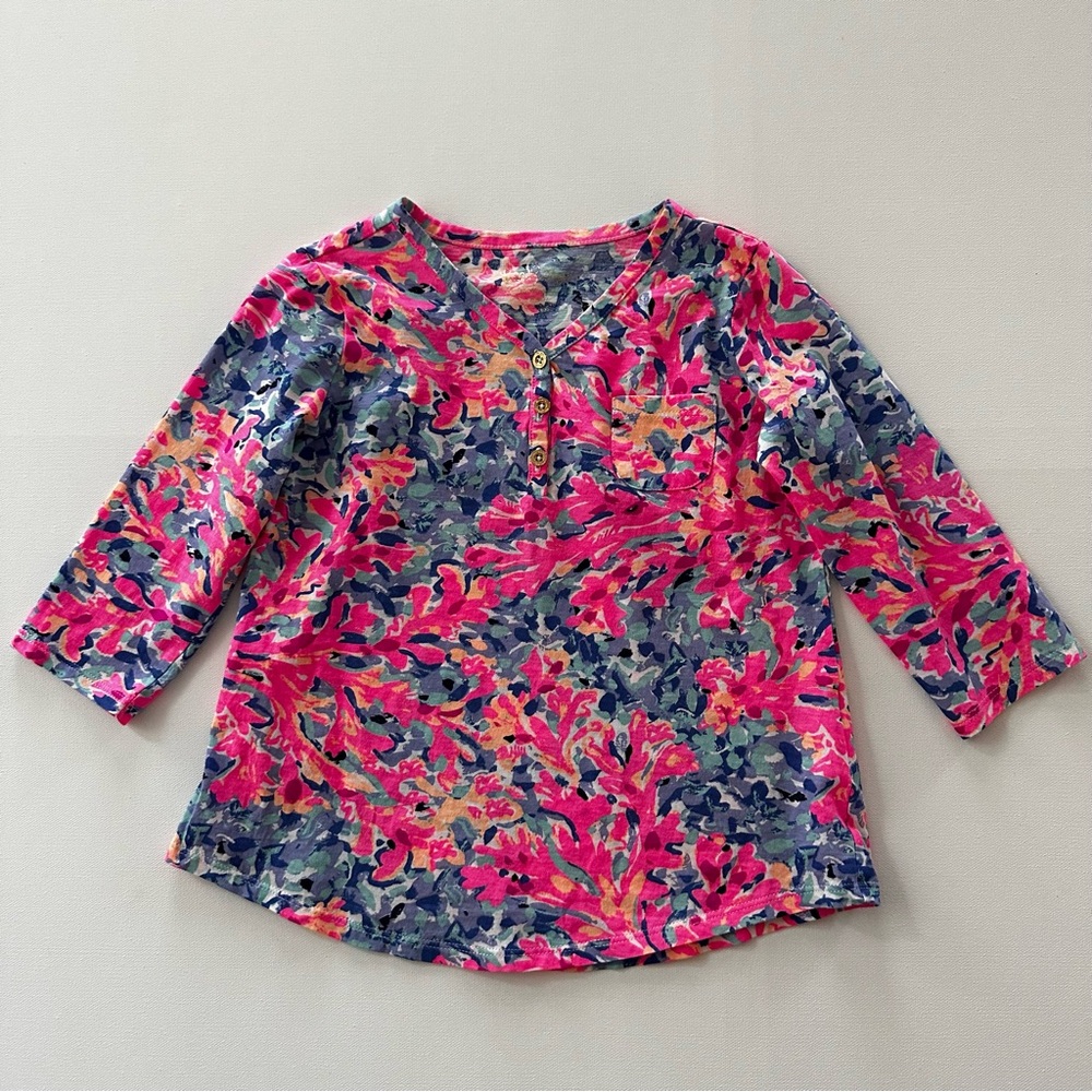 Lilly Pulitzer Girls 6-7 Pink Blue Colorful Floral Top